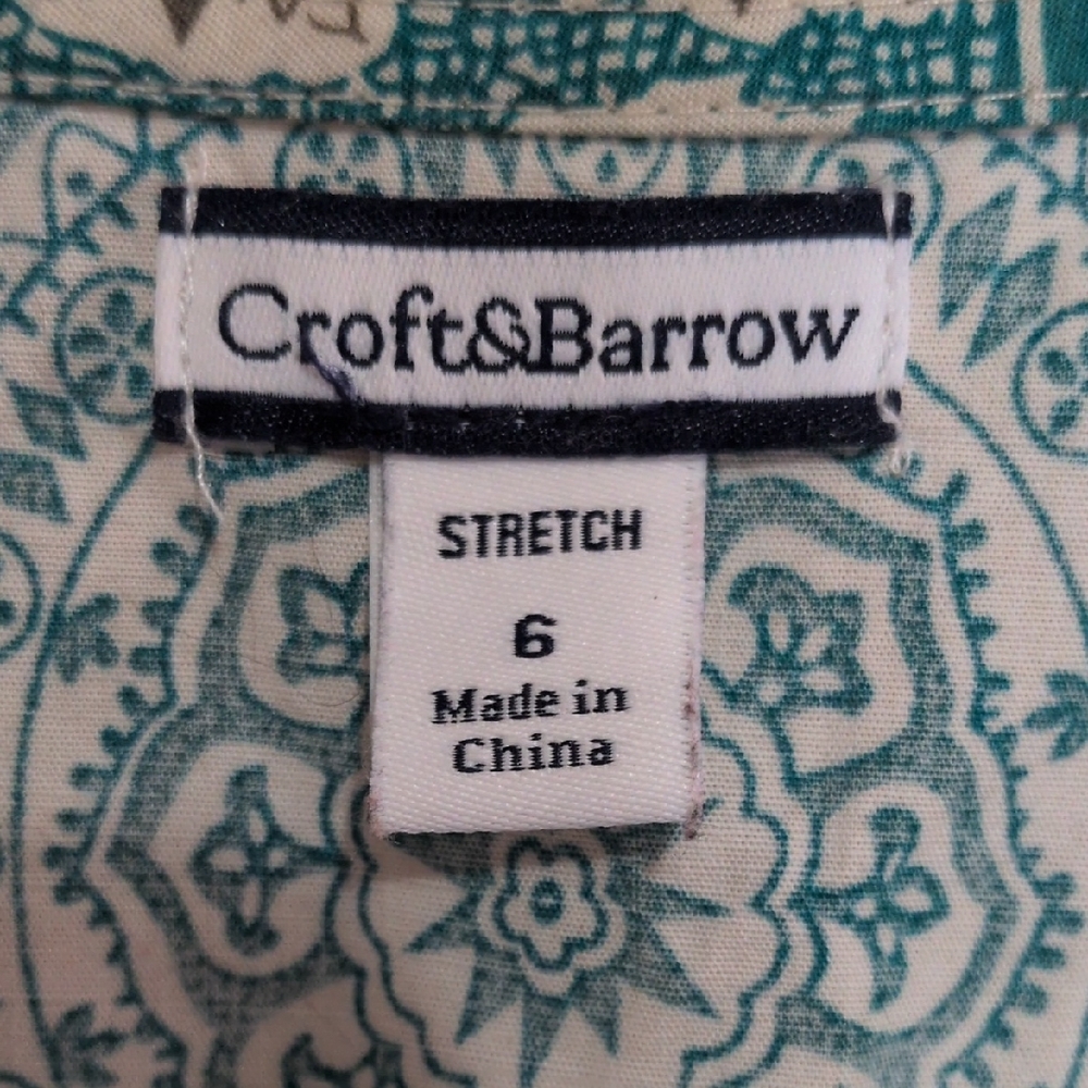 Croft & Barrow Green and Cream Patterned Midi Dress - Picture 3 of 3
